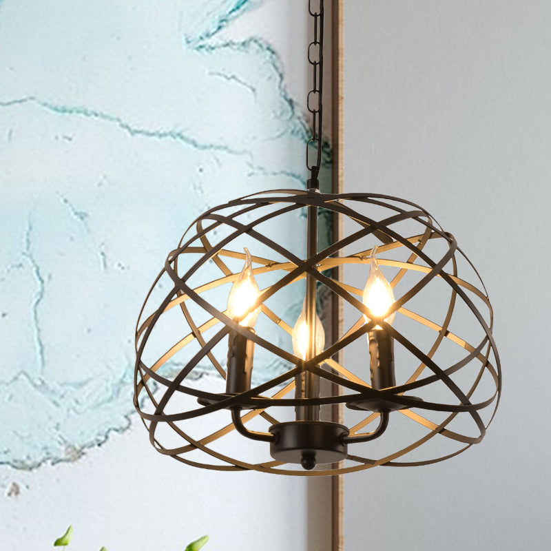 Antique Bird Nest Drop Pendant 3 Bulbs Metallic Hanging Chandelier with Candlestick Shade in Black Black Clearhalo 'Cast Iron' 'Ceiling Lights' 'Chandeliers' 'Industrial Chandeliers' 'Industrial' 'Metal' 'Middle Century Chandeliers' 'Rustic Chandeliers' 'Tiffany' Lighting' 1637485