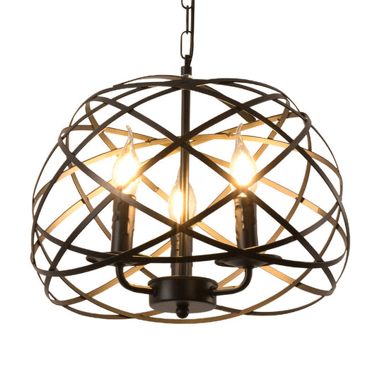 Antique Bird Nest Drop Pendant 3 Bulbs Metallic Hanging Chandelier with Candlestick Shade in Black Clearhalo 'Cast Iron' 'Ceiling Lights' 'Chandeliers' 'Industrial Chandeliers' 'Industrial' 'Metal' 'Middle Century Chandeliers' 'Rustic Chandeliers' 'Tiffany' Lighting' 1637487
