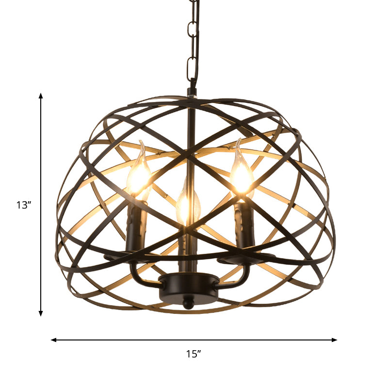 Antique Bird Nest Drop Pendant 3 Bulbs Metallic Hanging Chandelier with Candlestick Shade in Black Clearhalo 'Cast Iron' 'Ceiling Lights' 'Chandeliers' 'Industrial Chandeliers' 'Industrial' 'Metal' 'Middle Century Chandeliers' 'Rustic Chandeliers' 'Tiffany' Lighting' 1637488