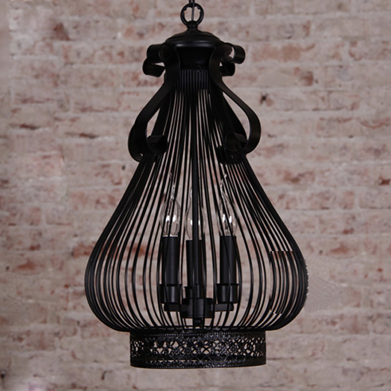 3 Lights Pendant Chandelier Loft Style Gourd-Like Metal Candle Hanging Lamp Kit in Black Clearhalo 'Cast Iron' 'Ceiling Lights' 'Chandeliers' 'Industrial Chandeliers' 'Industrial' 'Metal' 'Middle Century Chandeliers' 'Rustic Chandeliers' 'Tiffany' Lighting' 1637490
