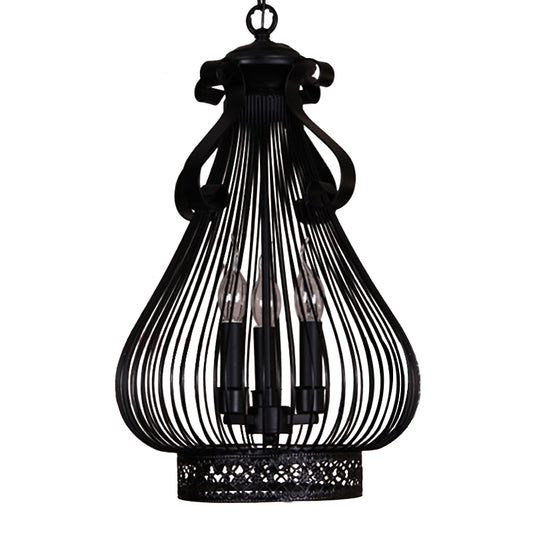 3 Lights Pendant Chandelier Loft Style Gourd-Like Metal Candle Hanging Lamp Kit in Black Clearhalo 'Cast Iron' 'Ceiling Lights' 'Chandeliers' 'Industrial Chandeliers' 'Industrial' 'Metal' 'Middle Century Chandeliers' 'Rustic Chandeliers' 'Tiffany' Lighting' 1637491