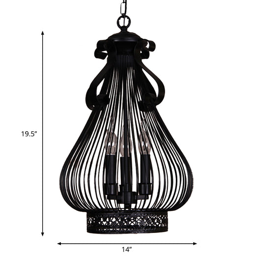 3 Lights Pendant Chandelier Loft Style Gourd-Like Metal Candle Hanging Lamp Kit in Black Clearhalo 'Cast Iron' 'Ceiling Lights' 'Chandeliers' 'Industrial Chandeliers' 'Industrial' 'Metal' 'Middle Century Chandeliers' 'Rustic Chandeliers' 'Tiffany' Lighting' 1637492