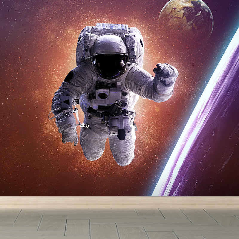 Non-Woven Decorative Wall Mural Sci-Fi Astronaut and Milky Way View Wall Covering Clearhalo 'Wall Decor' 'Wall Mural' 1637494