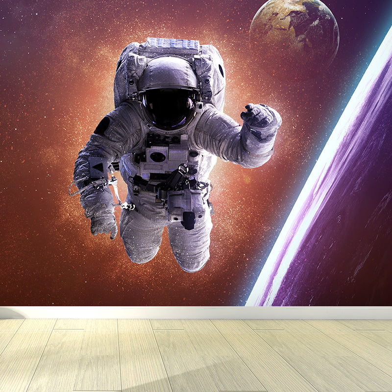 Non-Woven Decorative Wall Mural Sci-Fi Astronaut and Milky Way View Wall Covering Clearhalo 'Wall Decor' 'Wall Mural' 1637495