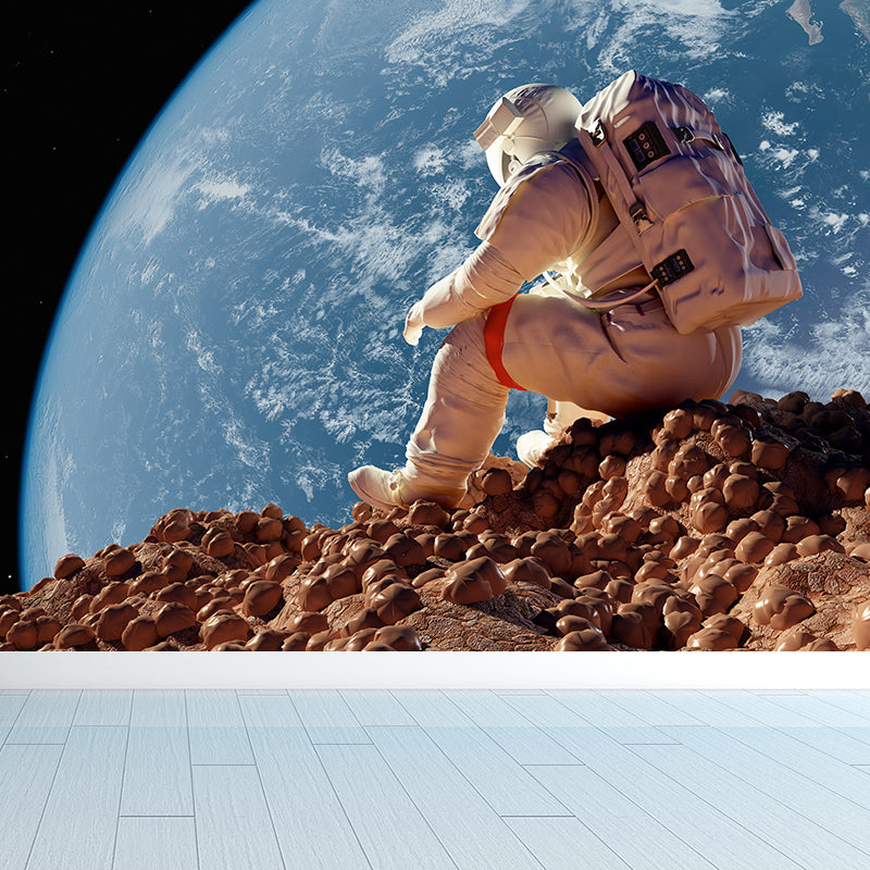 Non-Woven Decorative Wall Mural Sci-Fi Astronaut and Milky Way View Wall Covering Brown Clearhalo 'Wall Decor' 'Wall Mural' 1637498