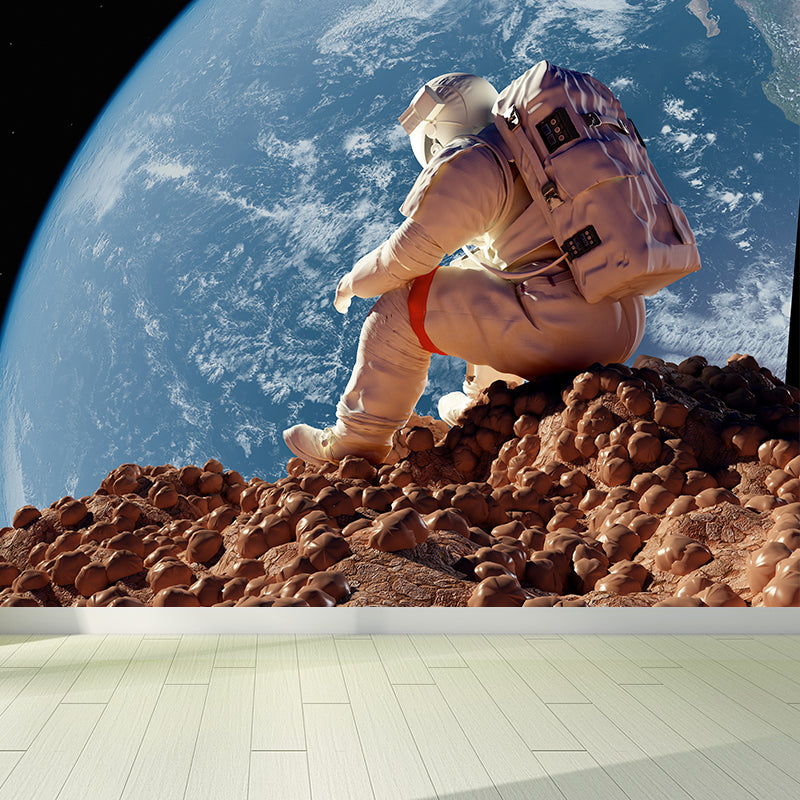 Non-Woven Decorative Wall Mural Sci-Fi Astronaut and Milky Way View Wall Covering Clearhalo 'Wall Decor' 'Wall Mural' 1637499