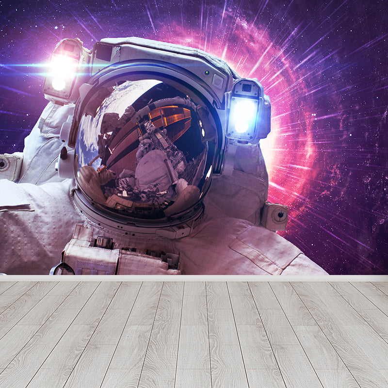 Non-Woven Decorative Wall Mural Sci-Fi Astronaut and Milky Way View Wall Covering Clearhalo 'Wall Decor' 'Wall Mural' 1637505