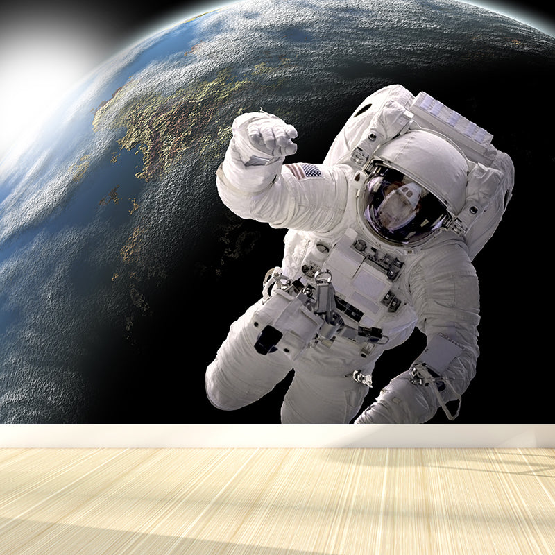 Non-Woven Decorative Wall Mural Sci-Fi Astronaut and Milky Way View Wall Covering Clearhalo 'Wall Decor' 'Wall Mural' 1637509