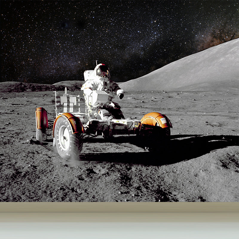 Futuristic Astronaut Mural Non-Woven Texture Stain-Proof Black Wall Art for Bedroom Grey Clearhalo 'Wall Decor' 'Wall Mural' 1637513