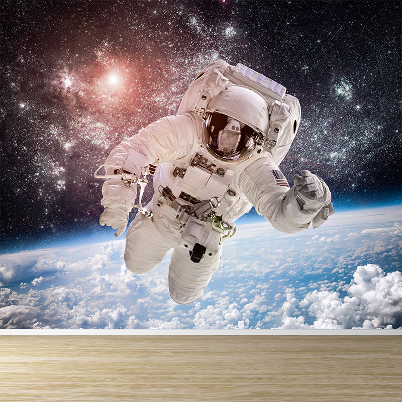 Futuristic Astronaut Mural Non-Woven Texture Stain-Proof Black Wall Art for Bedroom Clearhalo 'Wall Decor' 'Wall Mural' 1637519