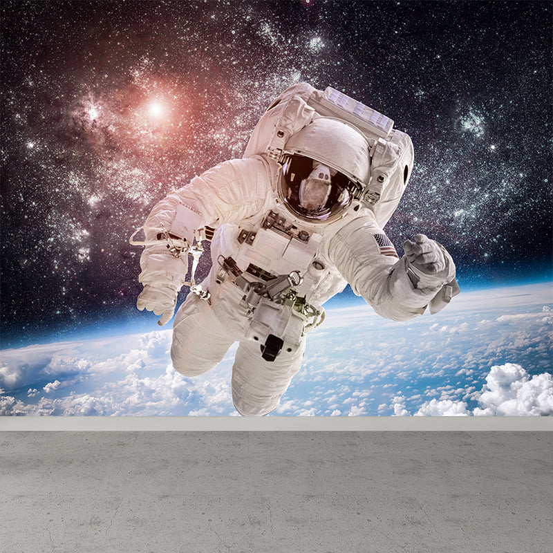 Futuristic Astronaut Mural Non-Woven Texture Stain-Proof Black Wall Art for Bedroom Clearhalo 'Wall Decor' 'Wall Mural' 1637520