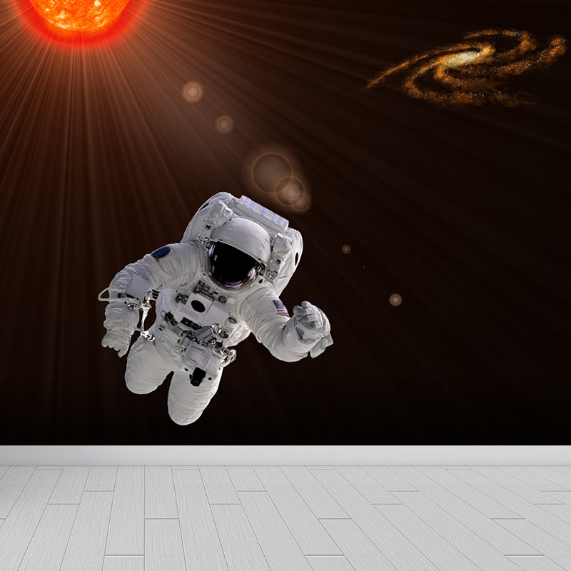 Futuristic Astronaut Mural Non-Woven Texture Stain-Proof Black Wall Art for Bedroom Black Clearhalo 'Wall Decor' 'Wall Mural' 1637523