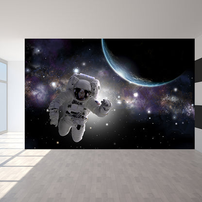 Floating Astronaut Mural Decal Sci-Fi Non-Woven Materials Wall Covering in Black Black Design 1 Clearhalo 'Wall Decor' 'Wall Mural' 1637528