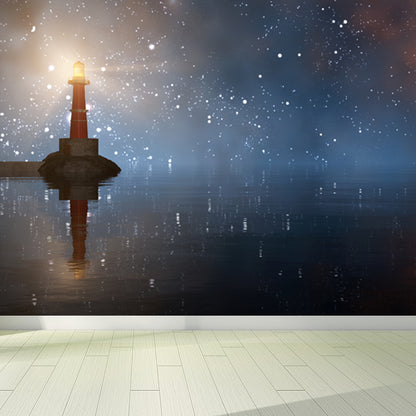 Extra Large Lighthouse Mural Light Color Non-Woven Wall Art for Home Decor, Personalised Dark Blue Clearhalo 'Wall Decor' 'Wall Mural' 1637563