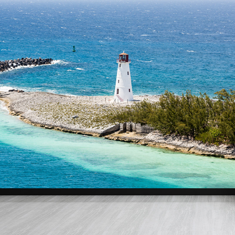 Extra Large Lighthouse Mural Light Color Non-Woven Wall Art for Home Decor, Personalised Light Blue Clearhalo 'Wall Decor' 'Wall Mural' 1637568
