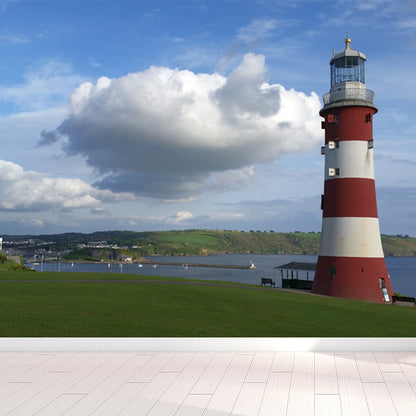 Photography Style Beacon Mural for Living Room, Light Color, Custom Size Available Blue Design 1 Clearhalo 'Wall Decor' 'Wall Mural' 1637573