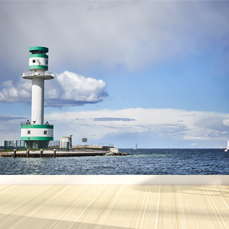 Photography Style Beacon Mural for Living Room, Light Color, Custom Size Available Blue Design 2 Clearhalo 'Wall Decor' 'Wall Mural' 1637578