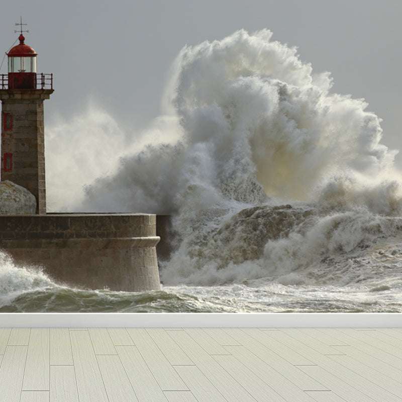 Stain Resistant Beacon Mural Decal Non-Woven Nautical Wall Decor for Girls Bedroom Grey Clearhalo 'Wall Decor' 'Wall Mural' 1637593