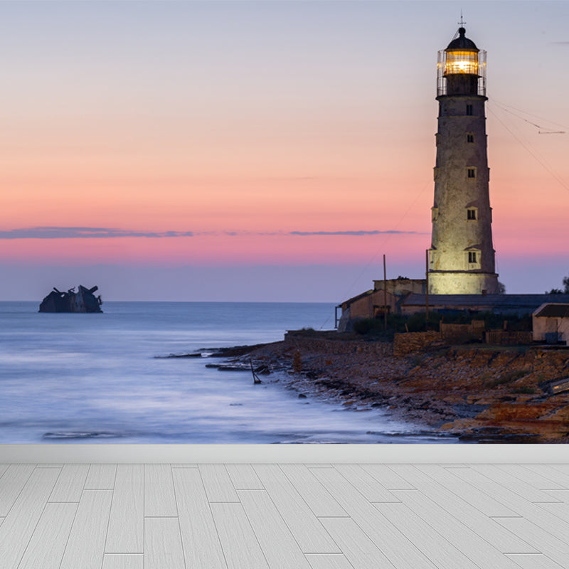 Stain Resistant Beacon Mural Decal Non-Woven Nautical Wall Decor for Girls Bedroom Orange Clearhalo 'Wall Decor' 'Wall Mural' 1637608