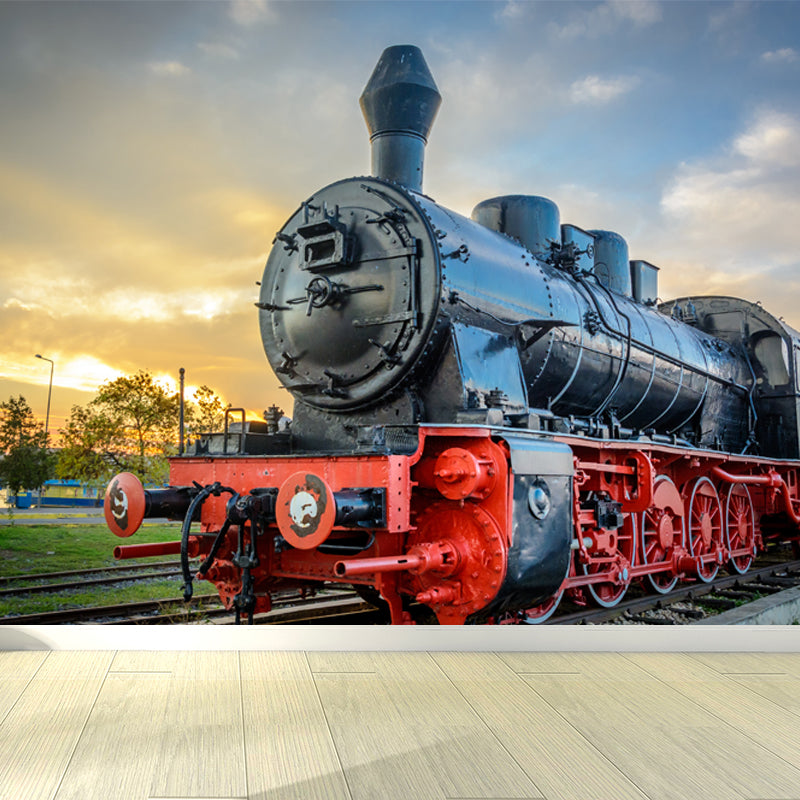 Light Color Train Mural Wallpaper Vehicle Industrial Stain Resistant Wall Covering Dark Blue Clearhalo 'Wall Decor' 'Wall Mural' 1637633