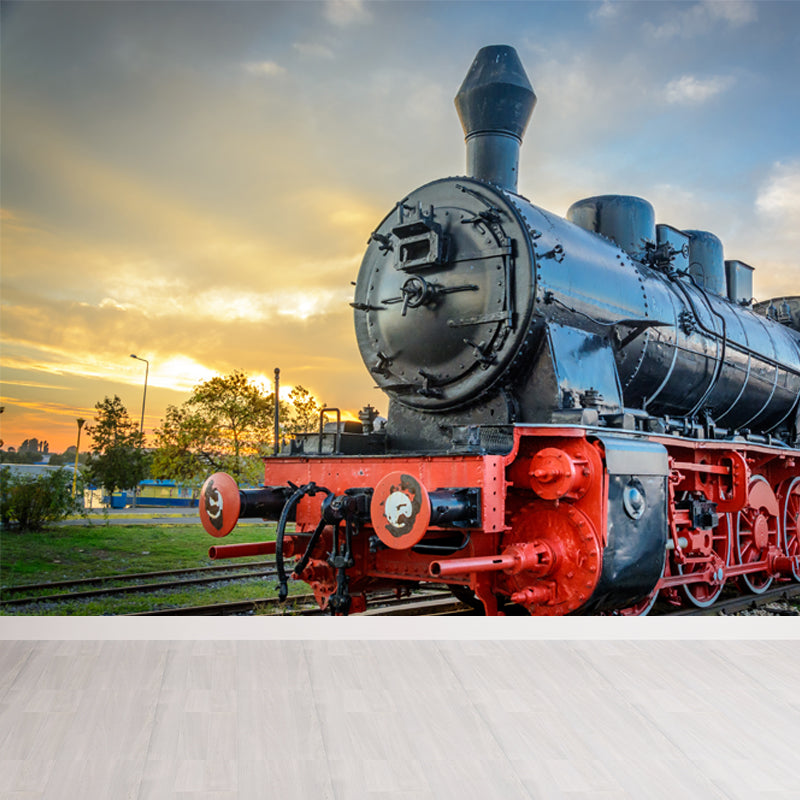 Light Color Train Mural Wallpaper Vehicle Industrial Stain Resistant Wall Covering Clearhalo 'Wall Decor' 'Wall Mural' 1637634