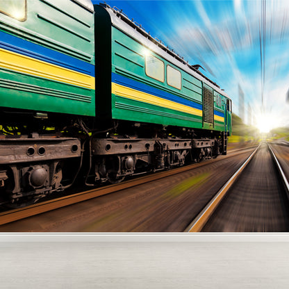Light Color Train Mural Wallpaper Vehicle Industrial Stain Resistant Wall Covering Green Clearhalo 'Wall Decor' 'Wall Mural' 1637643