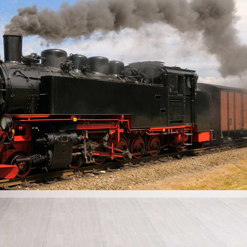 Light Color Train Mural Wallpaper Vehicle Industrial Stain Resistant Wall Covering Clearhalo 'Wall Decor' 'Wall Mural' 1637650