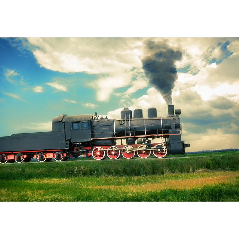 Non-Woven Texture Decorative Mural Decal Steampunk Onrushing Train Wall Covering Clearhalo 'Wall Decor' 'Wall Mural' 1637661