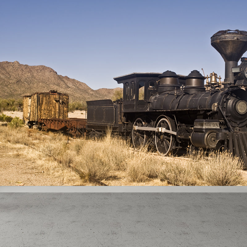 Industrial Autumn Train Wall Mural Soft Color Decorative Wall Art for Living Room Clearhalo 'Wall Decor' 'Wall Mural' 1637669