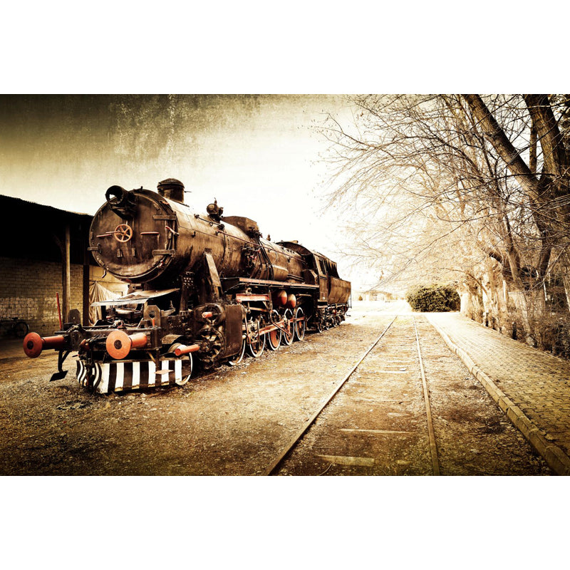 Industrial Autumn Train Wall Mural Soft Color Decorative Wall Art for Living Room Clearhalo 'Wall Decor' 'Wall Mural' 1637676