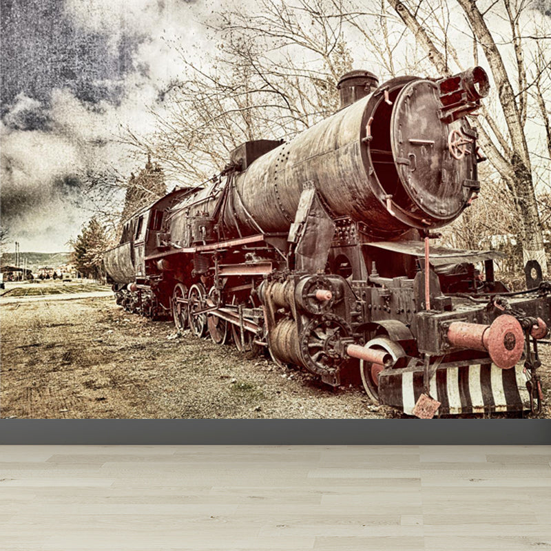 Industrial Autumn Train Wall Mural Soft Color Decorative Wall Art for Living Room Clearhalo 'Wall Decor' 'Wall Mural' 1637679