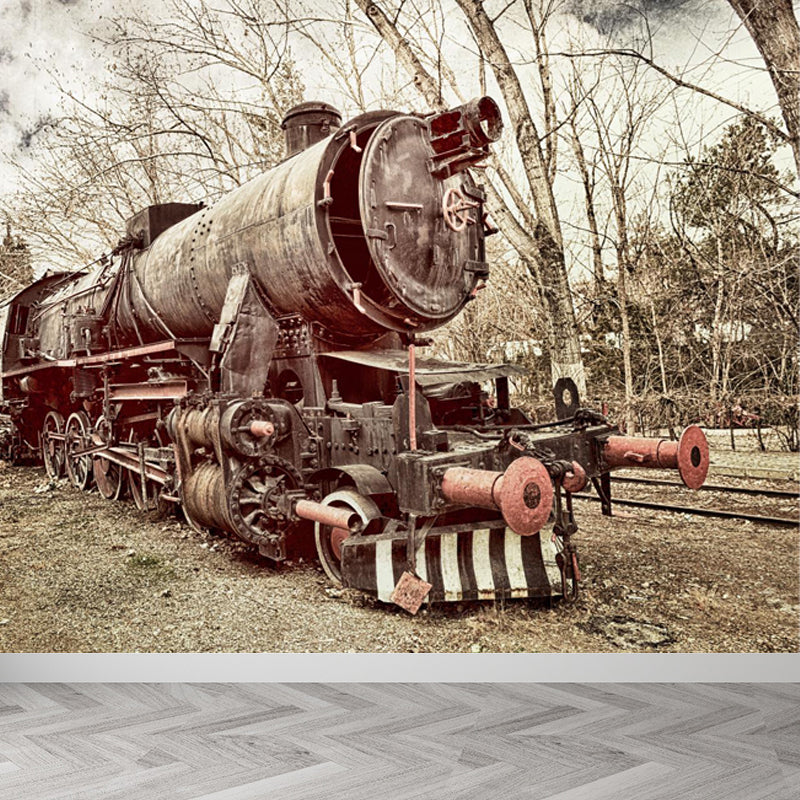 Industrial Autumn Train Wall Mural Soft Color Decorative Wall Art for Living Room Clearhalo 'Wall Decor' 'Wall Mural' 1637680