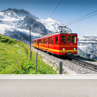 Onrushing Train Mural Decal Light Color Industrial Wall Covering for Living Room Green Clearhalo 'Wall Decor' 'Wall Mural' 1637683