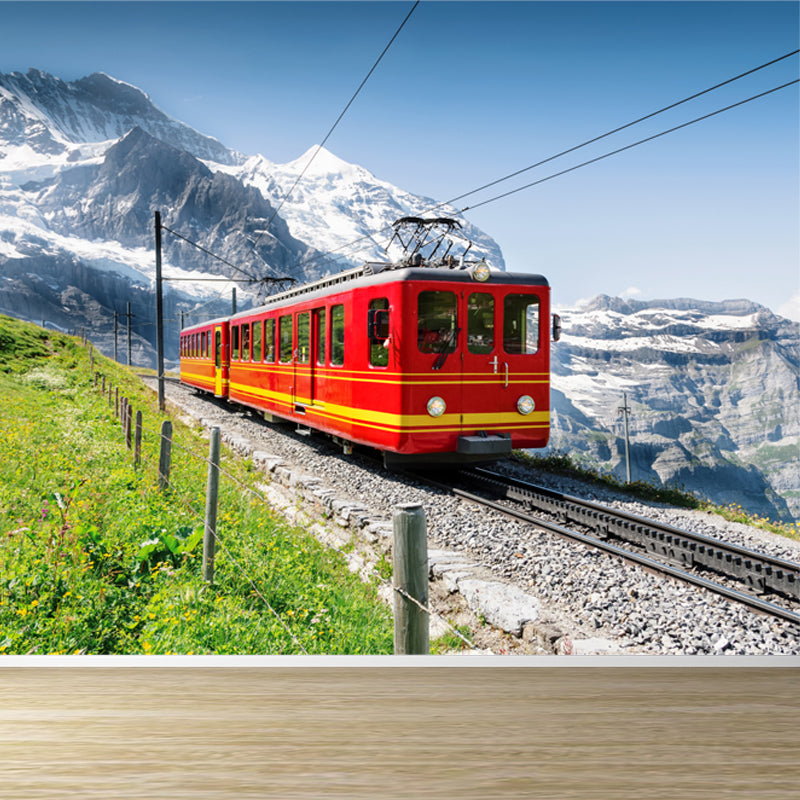 Onrushing Train Mural Decal Light Color Industrial Wall Covering for Living Room Clearhalo 'Wall Decor' 'Wall Mural' 1637684