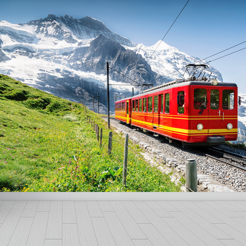 Onrushing Train Mural Decal Light Color Industrial Wall Covering for Living Room Clearhalo 'Wall Decor' 'Wall Mural' 1637685