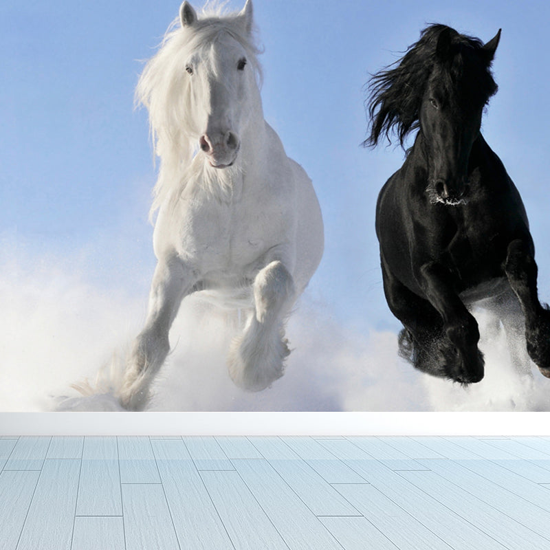 Horses Print Mural Decal Contemporary Non-Woven Texture Wall Art in Pastel Color Blue Clearhalo 'Wall Decor' 'Wall Mural' 1637693