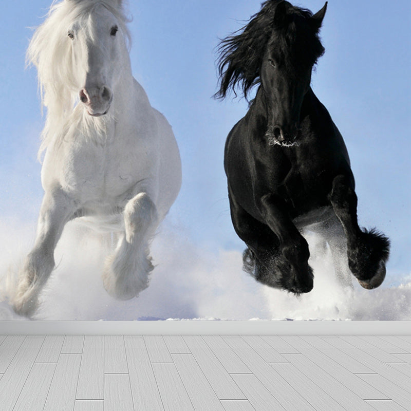 Horses Print Mural Decal Contemporary Non-Woven Texture Wall Art in Pastel Color Clearhalo 'Wall Decor' 'Wall Mural' 1637694