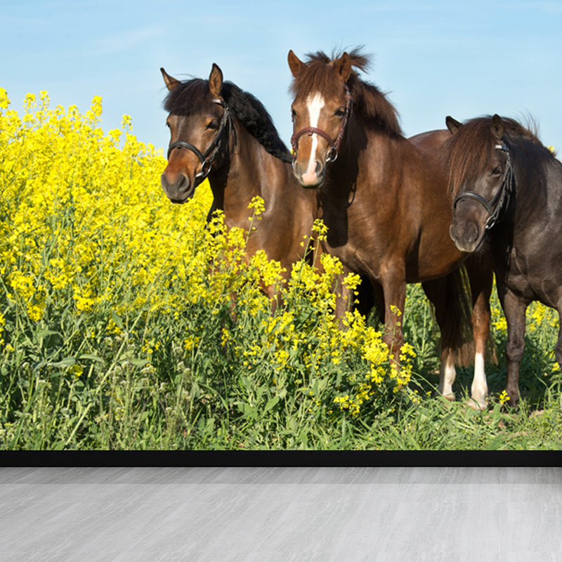 Horses Print Mural Decal Contemporary Non-Woven Texture Wall Art in Pastel Color Clearhalo 'Wall Decor' 'Wall Mural' 1637699
