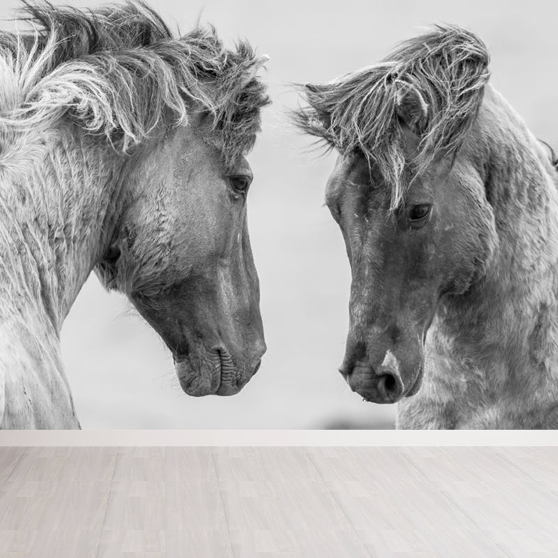 Horses Print Mural Decal Contemporary Non-Woven Texture Wall Art in Pastel Color Grey Clearhalo 'Wall Decor' 'Wall Mural' 1637703