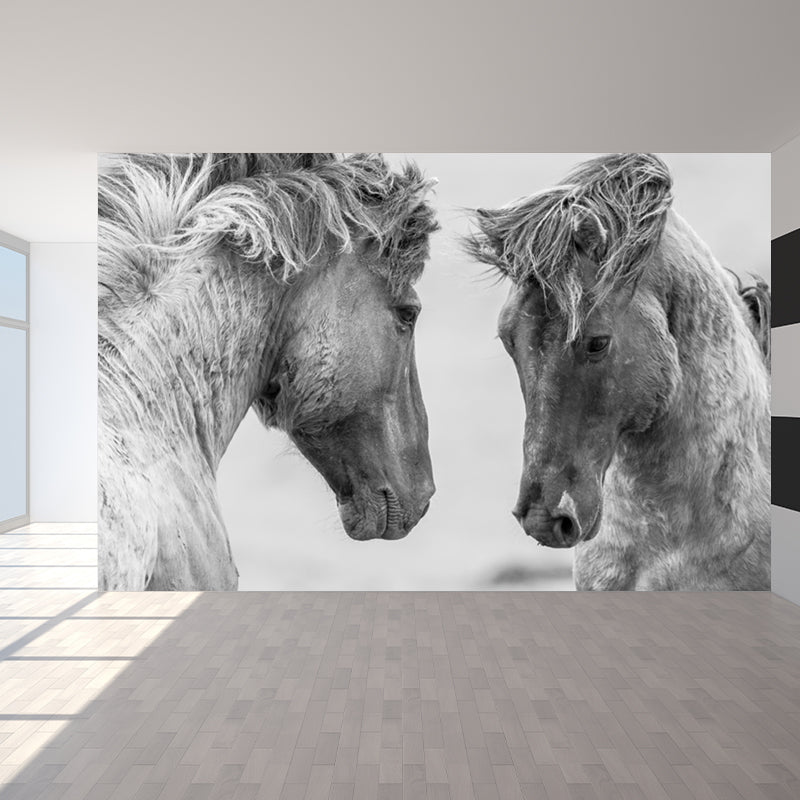 Horses Print Mural Decal Contemporary Non-Woven Texture Wall Art in Pastel Color Clearhalo 'Wall Decor' 'Wall Mural' 1637704