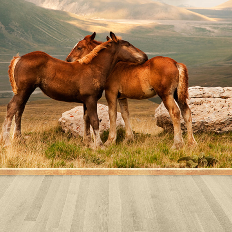 Horses Print Mural Decal Contemporary Non-Woven Texture Wall Art in Pastel Color Clearhalo 'Wall Decor' 'Wall Mural' 1637710