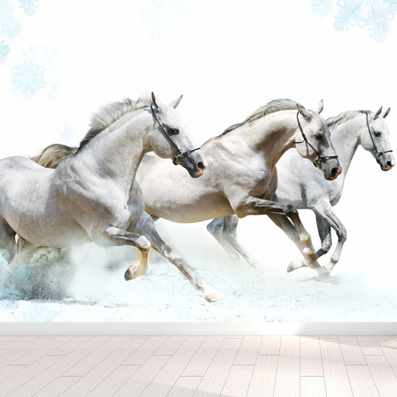 Horse Mural Decal Modern Decorative Boys Room Wall Covering, Custom Size Available White Clearhalo 'Wall Decor' 'Wall Mural' 1637718