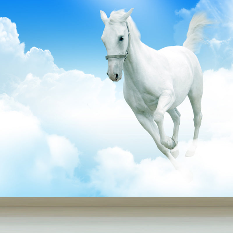 Horse Mural Decal Modern Decorative Boys Room Wall Covering, Custom Size Available Blue Clearhalo 'Wall Decor' 'Wall Mural' 1637723