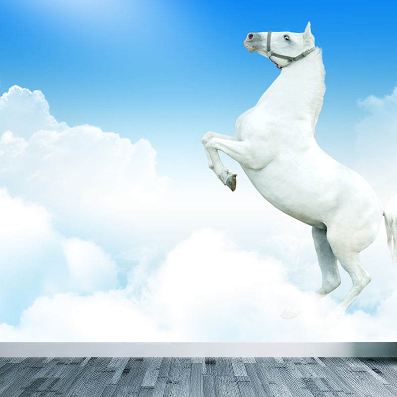 Handsome Horse Mural Wallpaper Soft Color Contemporary Wall Decor for Living Room Blue Clearhalo 'Wall Decor' 'Wall Mural' 1637738