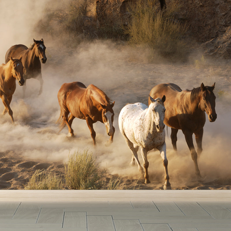 Handsome Horse Mural Wallpaper Soft Color Contemporary Wall Decor for Living Room Brown Clearhalo 'Wall Decor' 'Wall Mural' 1637743