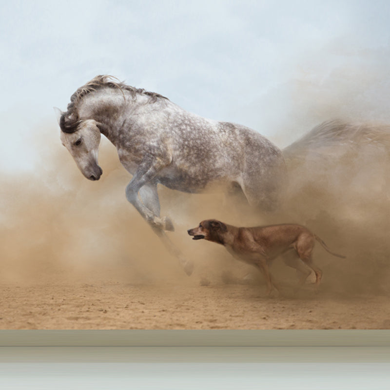 Contemporary Asian Horse Mural Wallpaper Light Color Nature Animals Wall Covering Brown Clearhalo 'Wall Decor' 'Wall Mural' 1637758