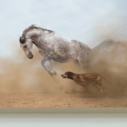 Contemporary Asian Horse Mural Wallpaper Light Color Nature Animals Wall Covering Brown Clearhalo 'Wall Decor' 'Wall Mural' 1637758