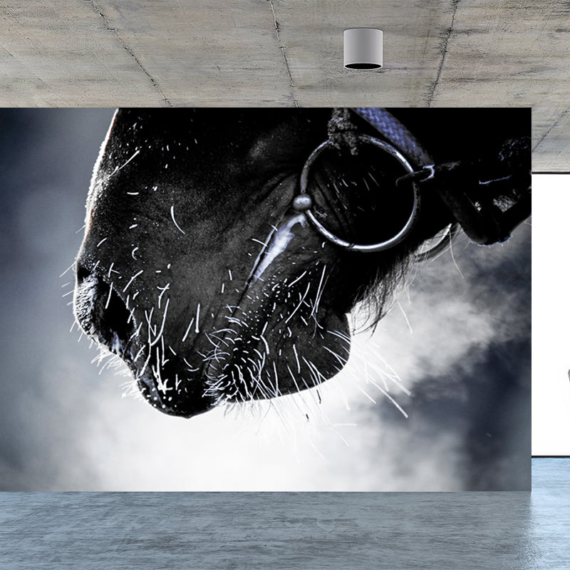 Contemporary Asian Horse Mural Wallpaper Light Color Nature Animals Wall Covering Clearhalo 'Wall Decor' 'Wall Mural' 1637764