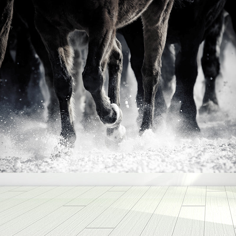 Modern Horse Mural Wallpaper Pastel Color Dining Room Wall Decor, Custom Printed Black Clearhalo 'Wall Decor' 'Wall Mural' 1637773