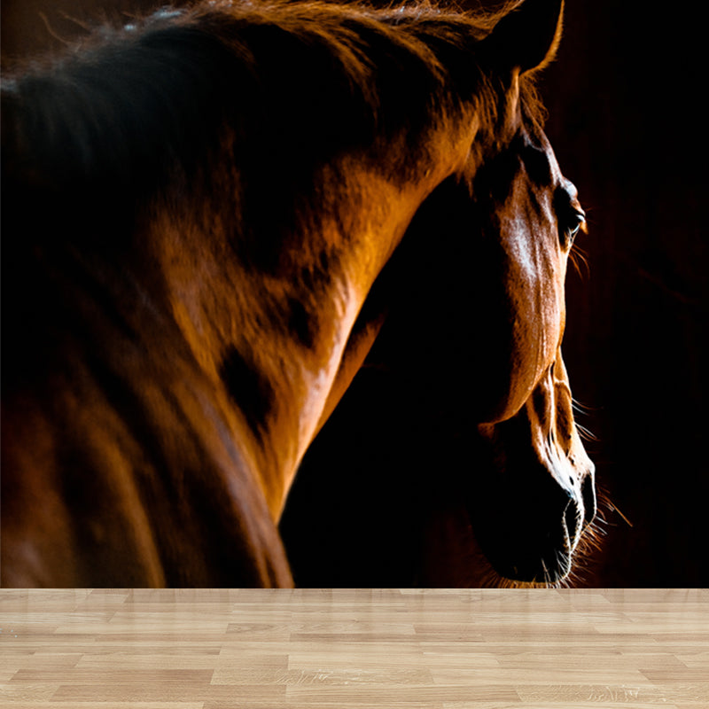 Modern Horse Mural Wallpaper Pastel Color Dining Room Wall Decor, Custom Printed Brown Clearhalo 'Wall Decor' 'Wall Mural' 1637778
